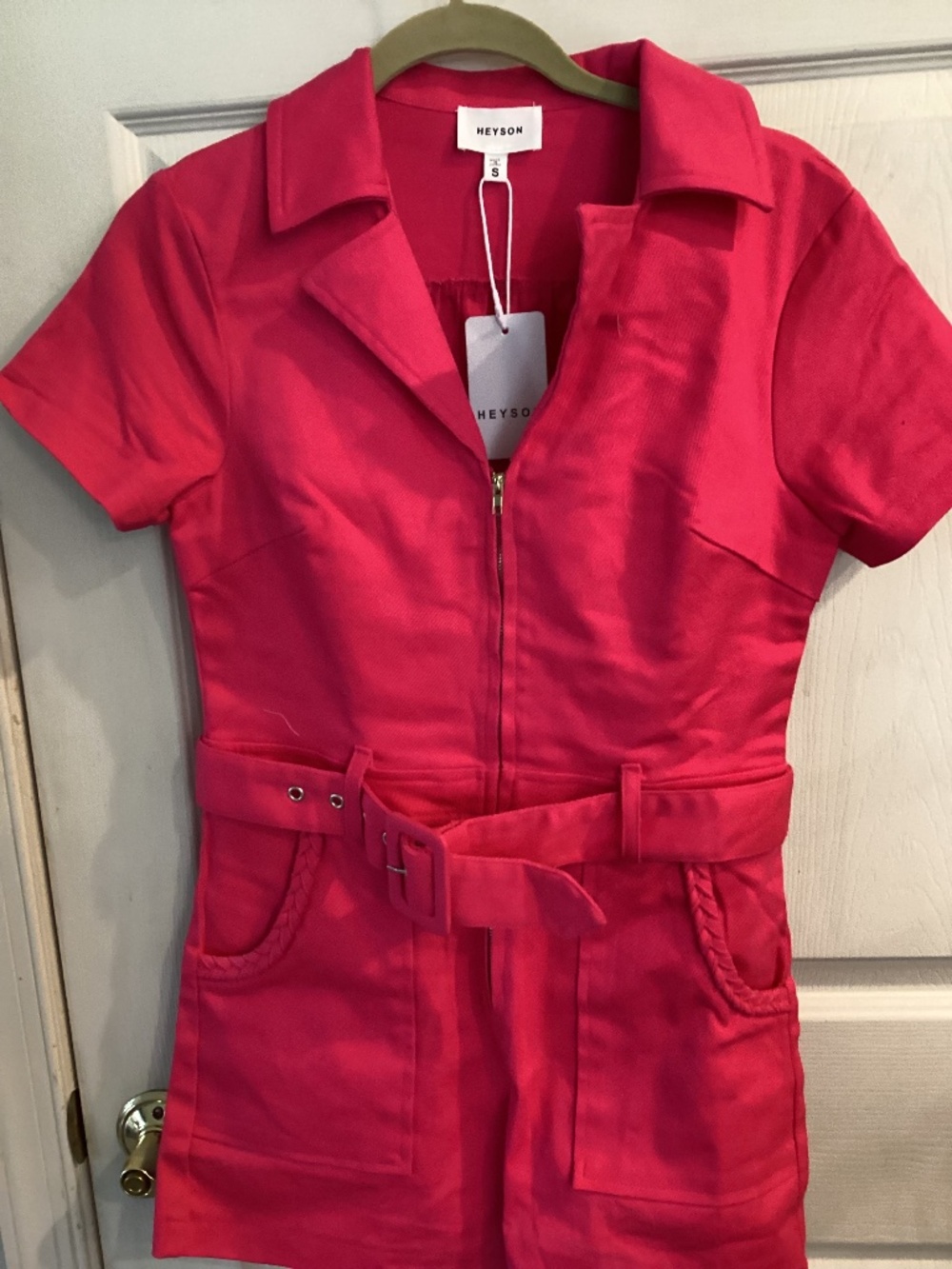 NWT HEYSON HOT PINK BELTED ROMPER SIZE SMALL